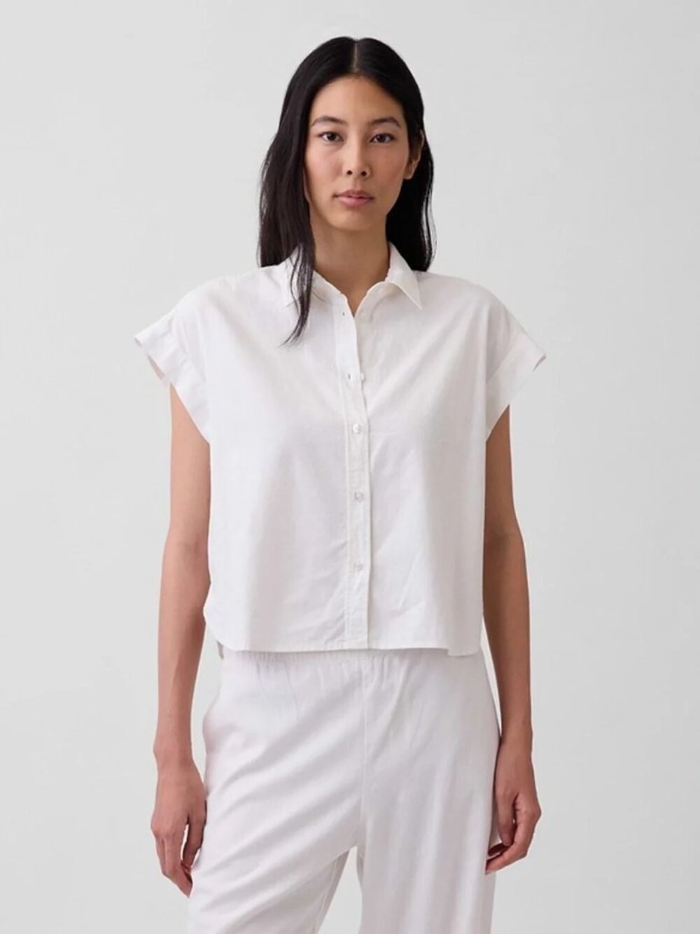 GAP Women's White Linen Short Sleeve Top